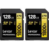 LEXAR 128 GB Hukommelseskort & USB Stik LEXAR Professional SDXC Class 10 UHS-II U3 V60 270/180MB/s 128GB (1800x) (2-Pack)
