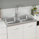 Køkkenvask stål dobbelt vidaXL dobbelt køkkenvask 800x500x155 rustfrit sølvfarvet