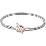 Pandora Moments Two Tone Logo T Bar Snake Chain Bracelet - Silver/Rose Gold