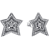 Pandora Sølv Øreringe Pandora Celestial Asymmetric Star Stud Earrings - Silver/Transparent