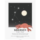 Multifarvet - Stjerner Indretningsdetaljer Kids by Friis Cancer Zodiac Poster 30x40cm