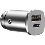 Baseus Sølv Batterier & Opladere Baseus PPS USB-C/USB-A biloplader 30W Sølv