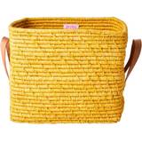 Gul Opbevaringskurve Børneværelse Rice Small Square Raffia Basket with Leather Handles Yellow