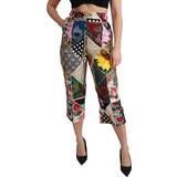 Dolce & Gabbana Polyamid Bukser & Shorts Dolce & Gabbana Women's Silk Print High Waist Cropped Pants - Multicolor