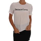 30 - Dame T-shirts & Toppe Dolce & Gabbana White Silk ITALIA IS LOVE Blouse Women's T-shirt