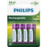 Philips Batterier Batterier & Opladere Philips Genopladelige AA-batterier, 4 stk