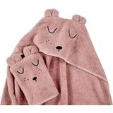 Alvi Bomuld Pleje & Badning Alvi Terry sæt hættetrøje badehåndklæde og vaskehandske pink 90x90 cm
