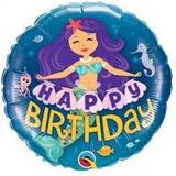 Qualatex Happy Birthday Purple & Teal Mermaid Standard Balloon