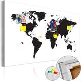 MDF - Sort Opslagstavler Artgeist Black & White Elegance verdenskort billede hvid/sort print Opslagstavle
