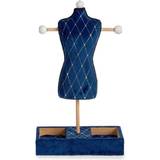 Blå Smykkeskrin Gift Decor Rhombus Wood Velvet Jewellery Box - Blue