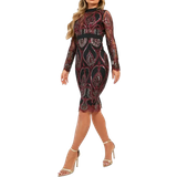 44 - Dame - Paillet Kjoler boohoo Sequin Damask Midi Party Dress - Berry