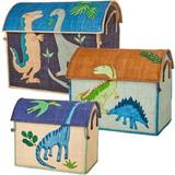 Multifarvet Opbevaringskurve Børneværelse Rice Raffia Toy Baskets with Dinosaur Theme