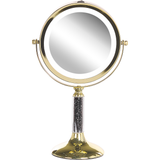Makeup spejl med lys og forstørrelse Beliani Makeup Spejl Guld Jern Metal Stel ø 13 cm med LED Lys 1x/5x Forstørrelse Dobbeltsidet Kosmetisk Skrivebord