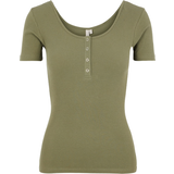 Pieces Dame - Grøn Bluser Pieces Kitte Ribbed Short Sleeved Top - Olive