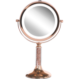 Makeup spejl med lys og forstørrelse Beliani Makeup Spejl Rose Guld Jern Metal Stel ø 13 cm med LED Lys 1x/5x Forstørrelse Dobbeltsidet Kosmetisk Skrivebord