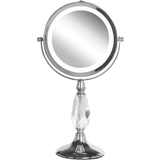 Beliani Makeup Spejl Sølv Jern Metal ø 13 cm Rund Lille Forstørrelses Spejl med LED Lys 1x/5x Sminkespejl Dobbeltsidet Kosmetik til Sminkebord
