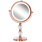 Makeup spejl med lys og forstørrelse Beliani Makeup Spejl Rose Guld Metal Stel ø 13 cm med LED Lys 1x/5x Forstørrelse Dobbeltsidet Kosmetisk Skrivebord
