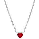 Pandora Sparkling Heart Halo Pendant Collier Necklace - Silver/Red/Transparent