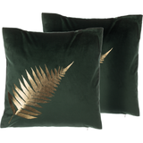 Polyester Puder Beliani Shumee 2 decorative cushions leaf Komplet pyntepude Grøn, Guld (45x45cm)