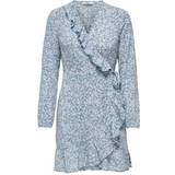 Dame - Lange ærmer - Slå om-kjoler Only Wrap Short Dress - Blue
