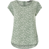 Dame - Grøn - Løs Bluser Only Printed Top with Short Sleeves - Green/Lily Pad