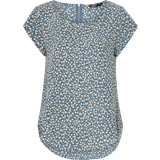 Dame - Lynlås Bluser Only Printed Top with Short Sleeves - Grey/Blue Mirage