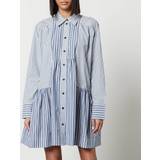 Grå - Stribede Kjoler Ganni Stripe Cotton Wide Mini Shirt Dress Gray Blue