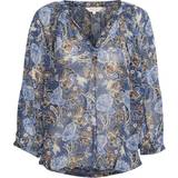 48 - V-udskæring Bluser Part Two Langærmet bluse størrelse Blå lavet af Viskose til Damer