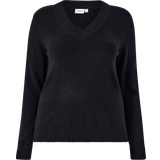 48 - Dame - V-udskæring Sweatere Vila Curve Cosy Knit Sweater - Black