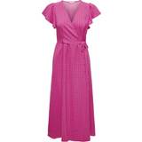 Only Pink Kjoler Only Naomi S/S Midi Wrap Dress Very Berry AOP:Dots