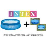 Intex Campingstole Intex 8ft x 24in Swimming Pool INFLATEABLE PADDLING ROUND & SOLAR COVER 244CM