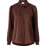Ballonærmer - Brun - Dame Bluser Vila Long Sleeve Satin Shirt - Chocolate Fondant