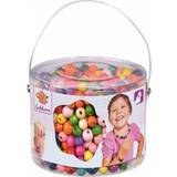 Eichhorn Kreativitet & Hobby Eichhorn 100003442 Holzperlen-100003442 800 Pieces Wooden Bead Set in Bucket Assorted Colours and Shapes with Strings and Fasteners, 10x10x8cm