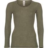20 - Grøn - Silke Tøj Engel dame langærmet t-shirt uld & silke olive