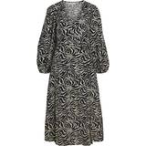Object Hvid Kjoler Object Collectors Item Leonora Wrap Midi Dress Black AOP:SANDSHELL