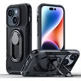 Joyroom Plast Mobiletuier Joyroom Dual Hinge case for iPhone 14 armored case with a stand and a ring holder black iPhone 14 Smartphone Hülle, Schwarz