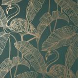 Fine Decor Tapeter Fine Decor Mulholland Dark Green Flamingo Wallpaper