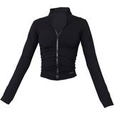 PrettyLittleThing 32 - Dame Jakker PrettyLittleThing Brushed Sculpt Ruched Front Zip Up Sport Jacket - Black