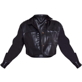 48 - Polyuretan - Sort Overtøj PrettyLittleThing Pocket Detail Oversized Cropped Jacket - Black