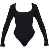 Bomuld Bodystockings PrettyLittleThing Basic Scoop Neck Long Sleeve Bodysuit - Black