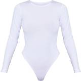 PrettyLittleThing Bomuld Undertøj PrettyLittleThing Basic Cotton Blend Crew Neck Bodysuit - White