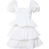 4 - Ballonærmer Kjoler PrettyLittleThing Crinkle Cup Detail Tiered Skirt Skater Dress - White