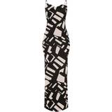 4 - Lange kjoler - Sort PrettyLittleThing Abstract Print Satin Cowl Neck Maxi Dress - Black