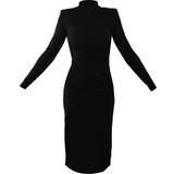 10 - Høj krave Kjoler PrettyLittleThing Crepe High Neck Split Sleeve Midi Dress - Black