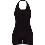 8 - Cut-Out Jumpsuits & Overalls PrettyLittleThing Cut Out Halterneck Slinky Unitard - Black