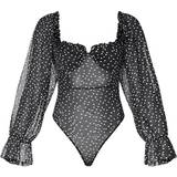 Dame - Prikkede Shapewear & Undertøj PrettyLittleThing Mesh Polka Dot Milkmaid Bodysuit - Black