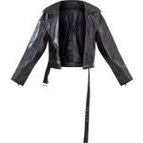 PrettyLittleThing Sort Overtøj PrettyLittleThing Faux Leather Relaxed Fit Belted Biker Jacket - Black