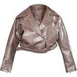 PrettyLittleThing Brun Overtøj PrettyLittleThing Faux Leather Relaxed Fit Belted Biker Jacket - Plus Brown Distressed