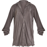 4 - Skjortekrave Kjoler PrettyLittleThing Plisse Frill Hem Shirt Dress - Charcoal