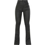 Nylon - Slids Bukser & Shorts PrettyLittleThing Coated Denim Split Hem Flares Trousers - Black